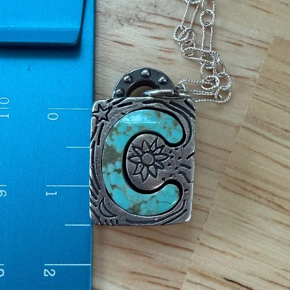 Sundance Silver Necklace with Turquoise "C" Pendant by Jes MaHarry (NIB) - Picture 7 of 8